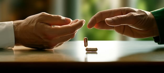 A conceptual image showing two different colored pills or capsules with 