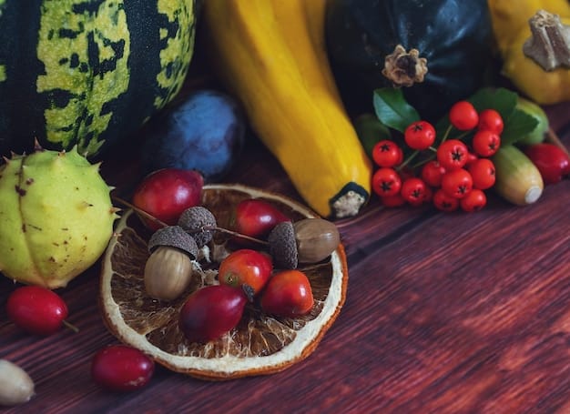 A detailed close-up shot of various brightly colored fruits and vegetables arranged artfully around a measuring tape, with a small digital scale in the background, symbolizing balanced nutrition, calorie measurement, and healthy eating for a fitness goal.