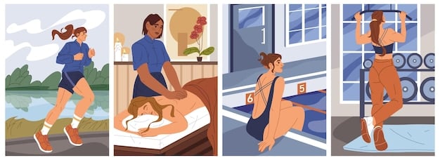 A detailed illustration showing a person's muscles recovering and rebuilding during rest, emphasizing cellular repair.
