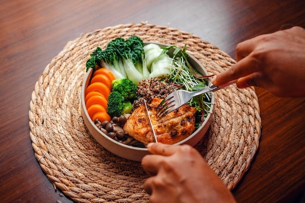 A person preparing a healthy post-workout meal featuring chicken, rice, and vegetables, emphasizing the importance of nutrition and recovery for muscle growth.