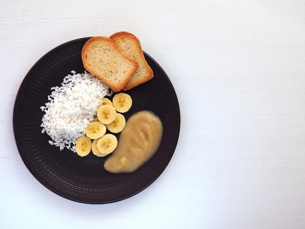 A split image showing two different plates: one with a quick energy snack (banana, rice cakes) for high-intensity training, and another with a slightly more substantial but still easily digestible meal (oats, berries) for endurance.