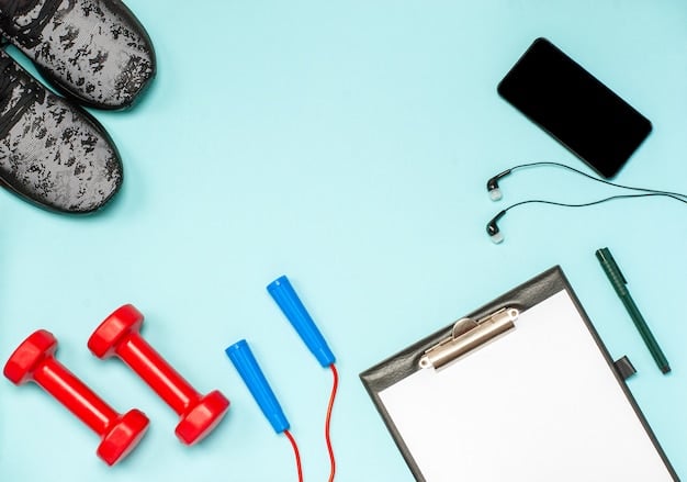 A detailed flat lay of various fitness gear including resistance bands, a foam roller, jump rope, and a heart rate monitor, symbolizing comprehensive training and recovery.
