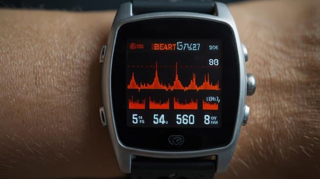 A close-up of a smartwatch displaying low heart rate variability data, overlayed with a graph showing erratic sleep patterns.
