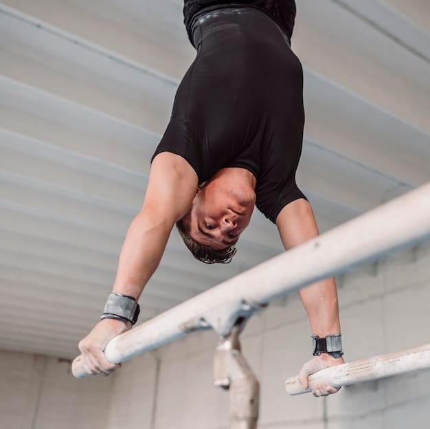 A person performing a planche hold on parallel bars, showcasing immense core and shoulder strength.