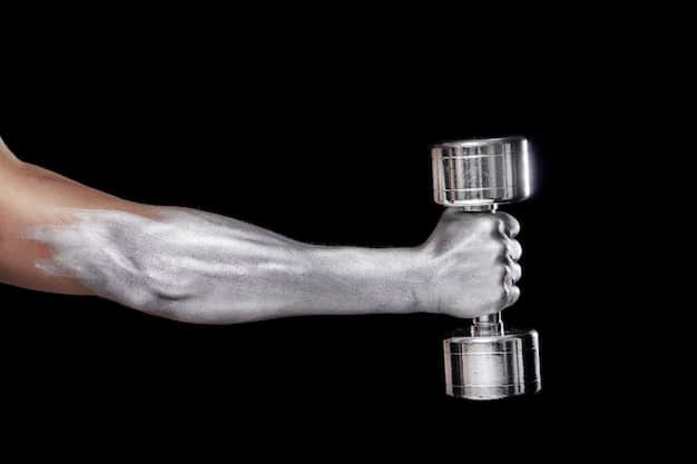 A close-up of a weightlifter's hands gripping a barbell, showing chalk and a strong, determined grip.