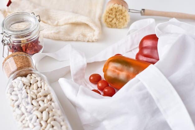 A close-up of a kitchen countertop with various vegan protein sources neatly organized: a bag of lentils, a block of tofu, a container of tempeh, a jar of peanut butter, and a scoop of vegan protein powder, illustrating a well-stocked pantry.