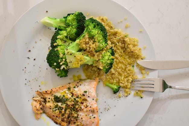 A close-up shot of a healthy and budget-friendly meal with cooked chicken breast, steamed broccoli, and a serving of brown rice on a white plate, symbolizing balanced bodybuilding nutrition.