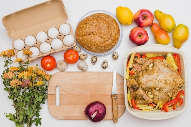 A variety of colorful gluten-free whole foods on a kitchen counter, including chicken, sweet potatoes, quinoa, and berries, ready for meal prep.