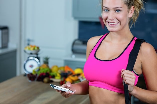A fitness enthusiast, smiling, preparing a pre-workout meal with chicken breast, sweet potatoes, and green vegetables, emphasizing nutrient timing.