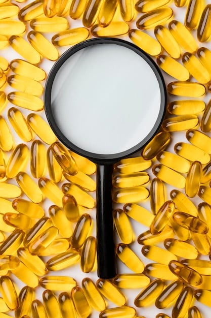 A magnified view of a supplement label highlighting a detailed 