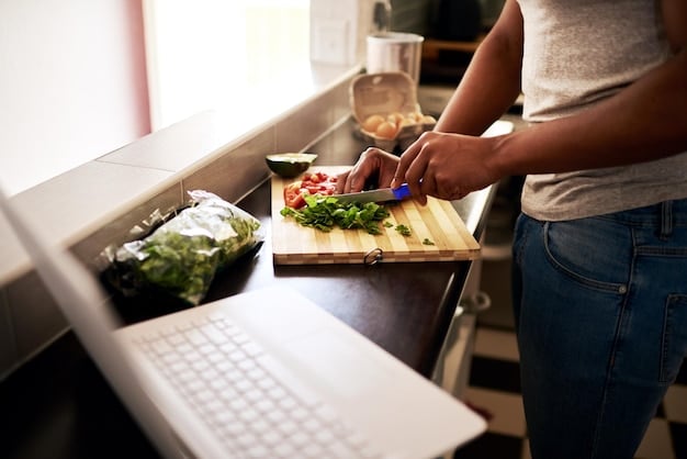 A person preparing a homemade meal in a modern kitchen, with fresh ingredients neatly laid out, emphasizing the active and customizable nature of healthy eating for fitness.